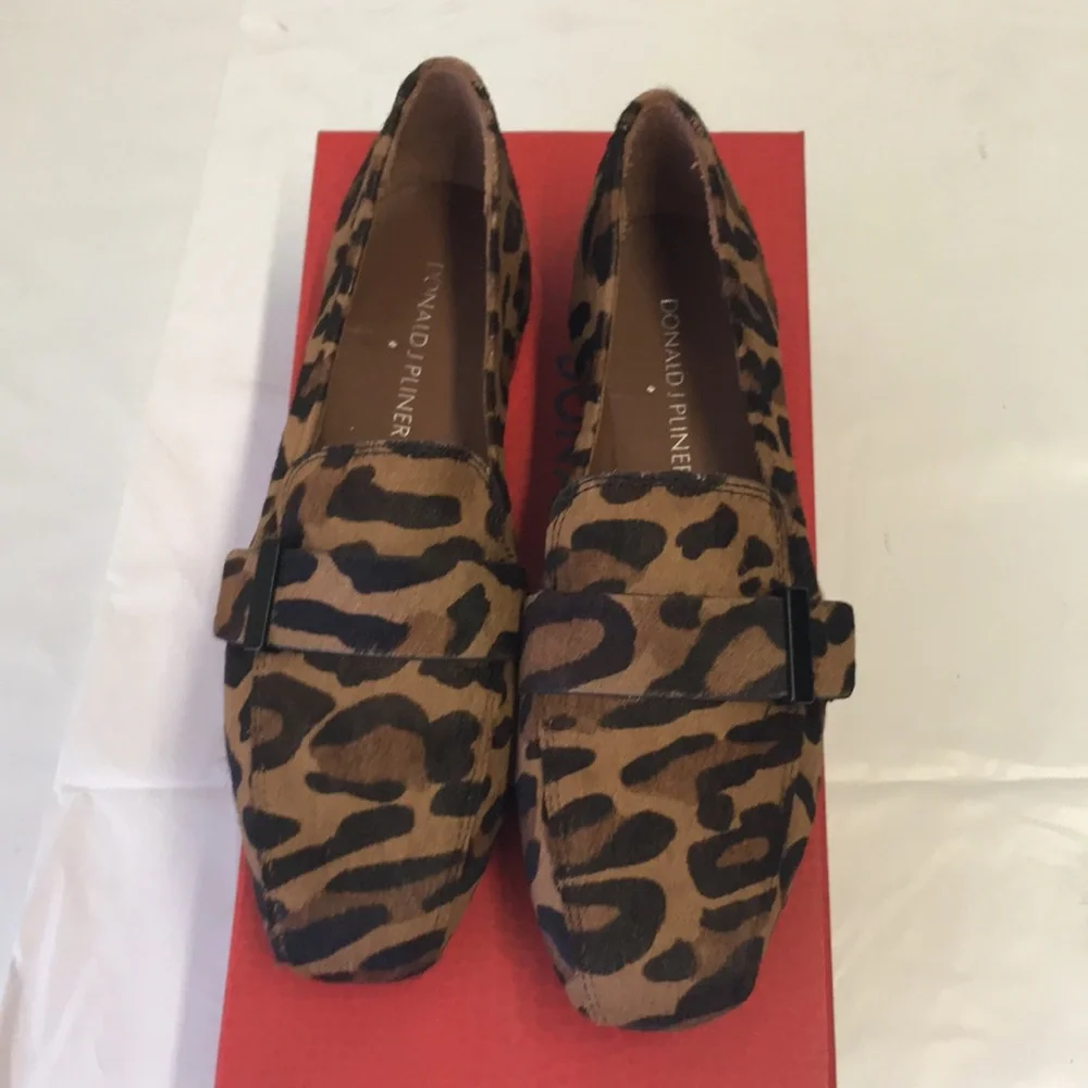 Donald J Pliner Elli Leopard Leather Haircalf Loafers Natural Black